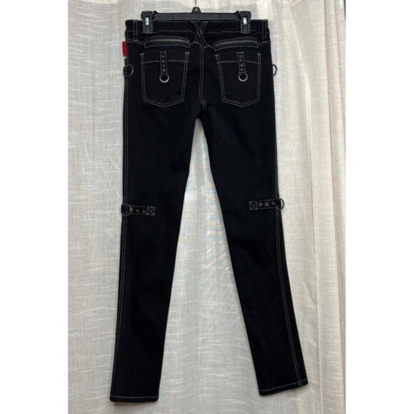 Y2K Vintage Tripp NYC Skinny Leg Pants Black Stretch D Rings Zippers Size 11/30 - Picture 3 of 13